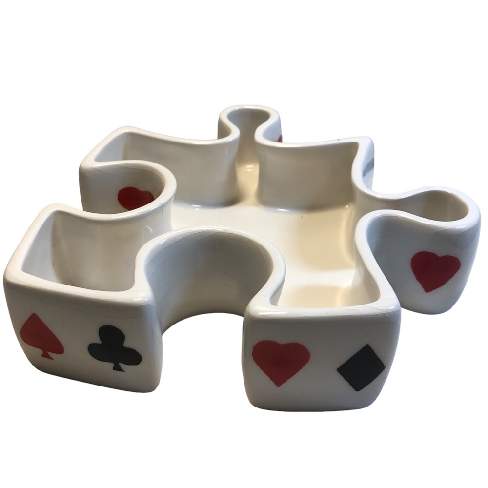 Puzzle Card Serving Dish Fisher Home Products hearts diamonds Spades hearts